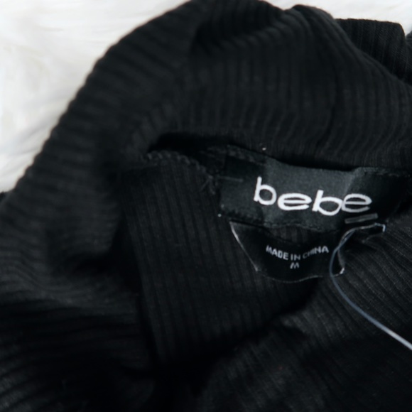 Bebe Black Long Sleeve Mock Neck Slit Tapered Logo NWT - Picture 7 of 9